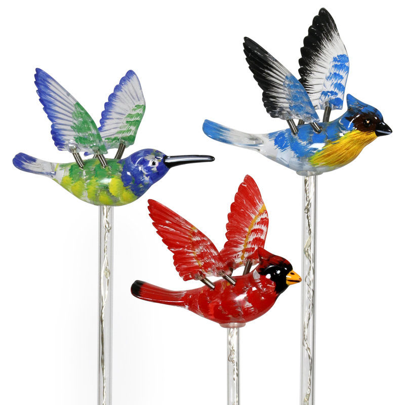 Trinx Solar Windywing Garden Stake Set Of Cardinal, Hummingbird And